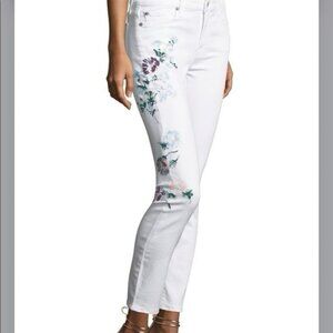 7 For All Mankind Hand Painted Floral The Super Skinny Ankle White Jeans 27 $279